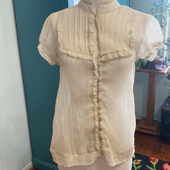 Cream cottagegore goth country short-sleeve top - Picture 2 of 3